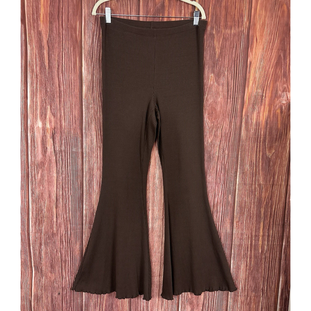 Aerie‎ Flare Ribbed Leggings Pull On Brown Womens Size Large L